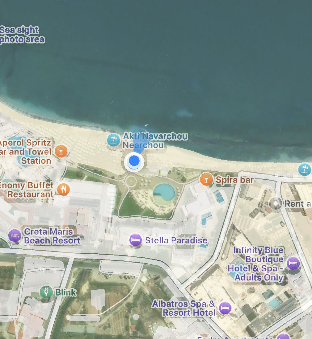 Map of the beach at Creta Maris with the route to our spot